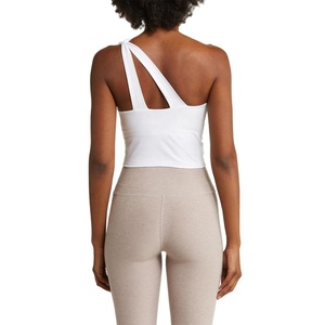 Top Deportivo Casual Blanco de Un Solo Hombro para Mujer, Top Corto Sexy para Entrenamiento y Running, Ajustado y Liso - Product Image 4