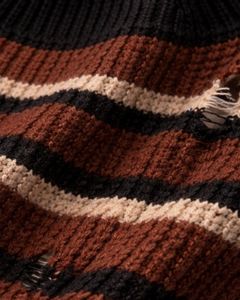 Manufacturer Custom <b>Brown</b> Black Striped Cropped Knit Sweater Women Turtleneck Flare Sleeve Distressed Winter Fashion Casual Top - Product Image 6