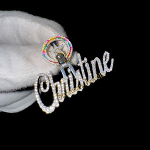 Diseño de moda icy 925 Silver Lab Grown Diamond Cursive nombre inicial collar Bling Glow Letter esmalte encantos joyería fina personalizada - Product Image 1