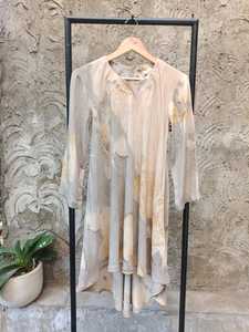 Blusa Ecoprint para Mujer, Vestido Maxi Estampado Modesto, Manga Larga, Cuello Redondo, Dobladillo Alto-Bajo, Vestido de Fiesta de Verano - Product Image 1