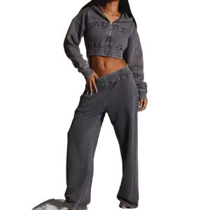 Conjunto de Sudadera Corta y Pantalones Deportivos para Mujer, Estilo Urbano, Ecológico, Anti-Pilling, Transpirable, Lavado Ácido, Talla Grande - Product Image 3