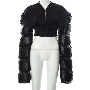 OEM Nuevo Diseño Extra Exagerado Manga Larga Cálido Cremallera Forro de Lino con Capucha Chaqueta de Bomber para Mujer Crop Oversize Logotipo Personalizado - Product Image 4