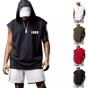 เสื้อฮู้ดแขนกุดผ้าคอตตอนฟลีซสำหรับผู้ชายชุดออกกำลังกายแนวสตรีทผ้าคอตตอน100% ดีไซน์เป็นเส้นมีโลโก้ด้านหน้า - Product Image 6