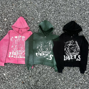 Sudadera con Capucha para Hombre, Logotipo Personalizado, 500 Gsm, Gruesa, Corta, con Cremallera, Estilo Vintage, Lavado Ácido, con Parches Bordados - Product Image 1