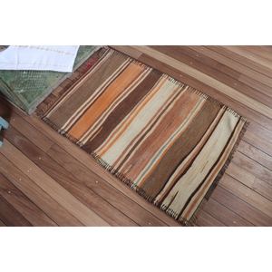 พรมตุรกีขนาดเล็ก 2.8x4 ฟุต พรมวินเทจ พรมลายเรขาคณิตสีส้มคิลิม - Product Image 2