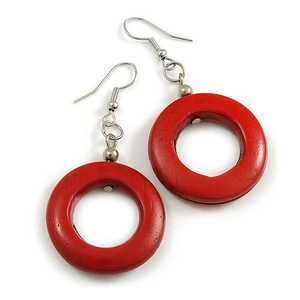 MN EXPORTS Pendientes Colgantes Redondos Rojos de Resina y Madera con Diseño Personalizado, Joyería de Moda para Mujer, Estilo Moderno, Fiesta Islámica - Product Image 3
