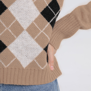 Femmes Premium qualité Argyle pull haut respirant chaud manches longues motif solide dernier automne hiver grande taille chandails - Product Image 5