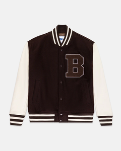 Chaquetas Varsity de Invierno para Hombre al por Mayor, Estilo Universitario, de Lana y Cuero, con Parches y Cierre de un Solo Botón - Product Image 1