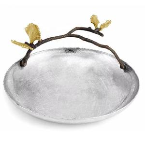 Plateau ovale long en laiton et acier inoxydable de vente chaude avec des poignées de feuille d'or parfaites pour la pièce maîtresse de fête d'anniversaire de mariage - Product Image 5