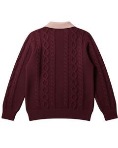 เสื้อโปโลถักไหมพรมผู้ชายแบบสั่งทำพิเศษ แขนยาว คอปกติดกระดุม ตัดขอบคอเสื้อสีตัดกัน สำหรับฤดูหนาว สีเบอร์กันดีไวน์ - Product Image 2