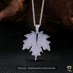 Feuille d'érable VVS Lab Grown Iced Out Pendentif feuille d'érable canadienne en argent sterling 925 Bijoux d'automne nature Hip Hop unisexe - Product Image 3