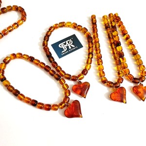 Handmade <b>Amber</b> Resin Necklace with Heart <b>Pendant</b> and Polished Beads Unique Jewelry Gift for Women Stylish and Lightweight Wear - Product Image 5