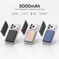 Batterie externe magnétique ultra-fine en alliage d'aluminium 5000 mAh avec charge rapide PD 20W et chargeur sans fil, entrée Type-C