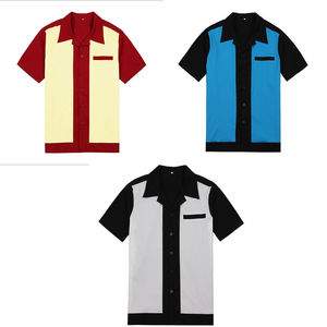 Men's Vintage Two-Tone <b>Bowling</b> <b>Shirt</b> with Contrast Panel Design Notch Lapel Collar and Breathable Performance Fabric for Casual - Product Image 1