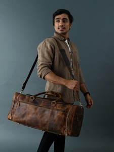 Personnalisable grand Vintage mode Sport en cuir véritable voyage sac de sport unisexe Weekender nuit Gym bonbons motif crochet - Product Image 4