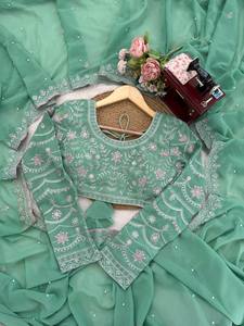 Sari en georgette de polyester Step Graceful Glamour D FASHION GURU, longueur au sol, orné de fils de perles et de sequins, séchage rapide - Product Image 5