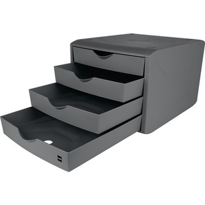 Boîte de rangement en plastique gris clair avec butée de tiroir 4 tiroirs H215 X L265 X P332 mm HELIT - Product Image 3