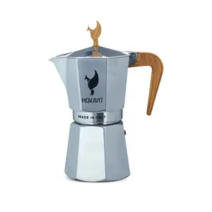 Tirol Coffee Moka Pot Aluminum Espresso Coffee Maker Wood Handle 9 Cups Heat Resistant Kitchen Tools Accessories