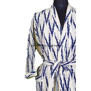 Handmade 100% Organic Cotton Kantha Winter Spring Autumn Vintage Quilted Kimono Bohemian Pattern Long <b>Oversize</b> <b>Cardigans</b> Beach - Product Image 4