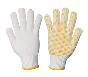 Gants de travail durables antidérapants blanchis à pois de style sergé de polyester/coton au poignet Fabricant pakistanais - Product Image 3