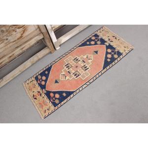 0.1x3.4 ft Vintage Rug, Turkish <b>Runner</b> Rug, Blue <b>Red</b> Southwestern Rug - Product Image 4