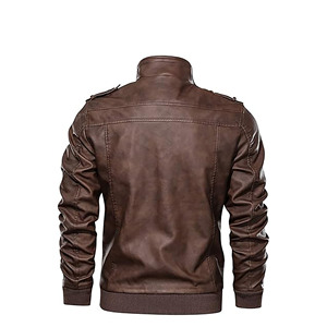 Veste bomber en cuir synthétique PU décontractée pour homme avec capuche amovible, coupe ajustée, col montant, veste de motard en cuir d'agneau véritable - Product Image 6