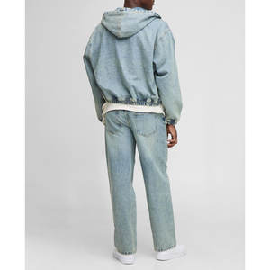 Veste en jean à capuche à la mode pour hommes Streetwear Manteau en jean vieilli Style décontracté surdimensionné - Product Image 5