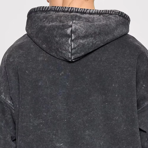 Sudadera con Capucha de Felpa Lavada al Ácido 100% Algodón para Hombre, Diseño Sólido con Cierre, Básica para Invierno - Product Image 3