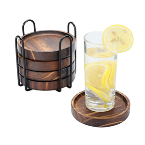 Juego de posavasos de madera de acacia con logotipo personalizado, para el hogar Decoración de mesa, alfombrillas de Metal de mármol para bebidas de mesa de café, diseño personalizado - Product Image 1