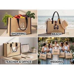 Large Custom Jute Tote Bag 18x12x6 Eco-Friendly Reusable Bag with Black Handles Durable Heat Transfer Printed Leopard Pattern - Product Image 5