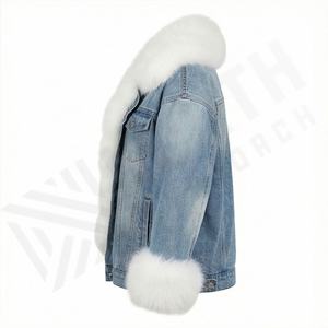 Veste en jean courte à manches longues boutonnée pour femmes, respirante, tendance, avec poches, vestes pour femmes, filles, couleur personnalisée - Product Image 3