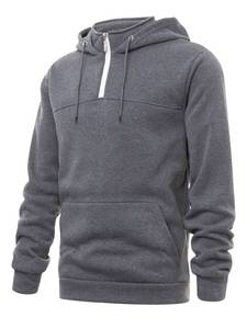 เสื้อฮู้ดซิปหนึ่งในสี่สำหรับผู้ชาย ผ้าฝ้าย 100% ทรงโอเวอร์ไซส์ เนื้อผ้าระบายอากาศดี มีกระเป๋าซิป สไตล์สตรีทแวร์ ขอบยางยืด เก็บความร้อน - Product Image 2