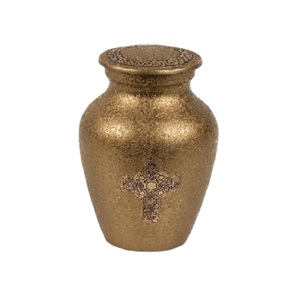 Urnas de recuerdo de cremación de latón de alta calidad con grabado de color dorado y blanco terminado para cenizas humanas-Suministro funerario - Product Image 2