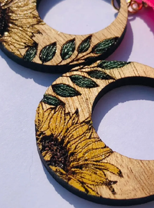 VIET FARGIMEX Boucles d'oreilles tournesol en bois printemps léger Bijoux de tous les jours Cadeaux souvenirs parfaits - Product Image 2