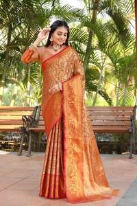 Bollywood Magnifique saree en soie avec une pièce de chemisier Banarasi Saree en soie - Product Image 4