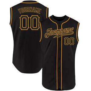 Camiseta de béisbol sin mangas auténtica negra y dorada personalizada ropa de equipo personalizada superventas - Product Image 1