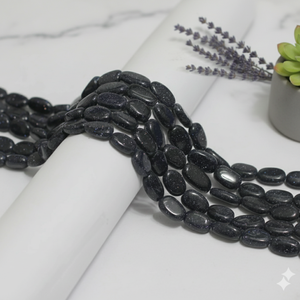 Cuentas Sueltas Ovaladas de Piedra Arenisca Dorada Azul de la Mejor Calidad al por Mayor, 8x5mm, para Fabricación de Joyería DIY, Beadsnfashion SP-2109 - Product Image 1