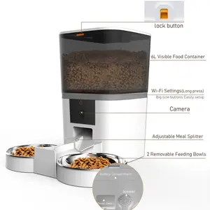 Video Automatic Cat Double Basin Feeder - Timed Pet Feeder For Cats And Dogs With Dry Food Dispenser Automatic Pet Feeder