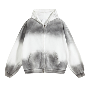 Sweat à capuche zippé dégradé confortable pour l'hiver Poches avant imprimées sur mesure Chic Cotton Blended Basics Plain Dyed Technique - Product Image 1