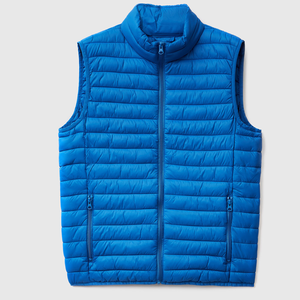 Chaqueta de mezclilla personalizada de invierno transpirable, cuello levantado, logotipo frontal, estampado de letras, estilo callejero, sin mangas para hombres - Product Image 1