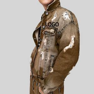 เสื้อแจ็คเก็ตผ้ายีนส์แบบมีรอยขาดสำหรับผู้ชายเสื้อโค้ทผ้ายีนส์ใส่กลางแจ้งฤดูหนาว - Product Image 2