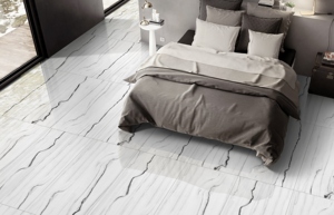 Azulejos de cerámica Statuario Premium de gran formato 600x1200 con efecto mármol blanco para paredes de edificios comerciales y proyectos hoteleros. - Product Image 6