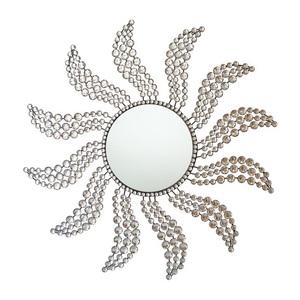 Modern 3D Wall Decorative <b>Round</b> Metal Leaves <b>Mirror</b> Golden Colour for Home Decor <b>Bathroom</b> Living Room Bedroom Nursery Entryway - Product Image 2