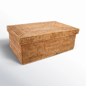 Cesta rectangular de ratán tejida a mano con tapa, cesta de almacenamiento hecha a mano, venta al por mayor, ecológica, hecha en Vietnam - Product Image 1