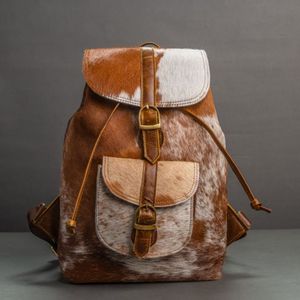 Unisex Convertible Bò Ẩn Tóc Chính Hãng Da Du Lịch Ngày Ba Lô Cổ Điển Mở Hình Học Ba Lô Với Quốc Gia Lót - Product Image 2