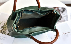 Bolso Tote de Cuero Genuino de Color Sólido, Cierre Abierto, Diseño Minimalista, Uso Diario, 7.9x8.7x5.1 Pulgadas - Product Image 3