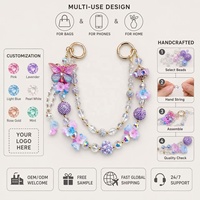 Llavero de Lujo con Cuentas de Mariposa, Hecho a Mano, con Perlas y Cristales, Cadena para Teléfono, Joyería, Regalo