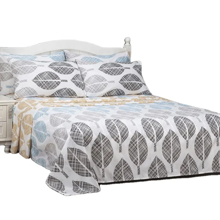 थोक OEM फूल मुद्रण चादरें बिस्तर सेट बिक्री के लिए 100% पॉलिएस्टर microfiber बिस्तर शीट सेट बिस्तर सेट के साथ संयंत्र पैटर्न