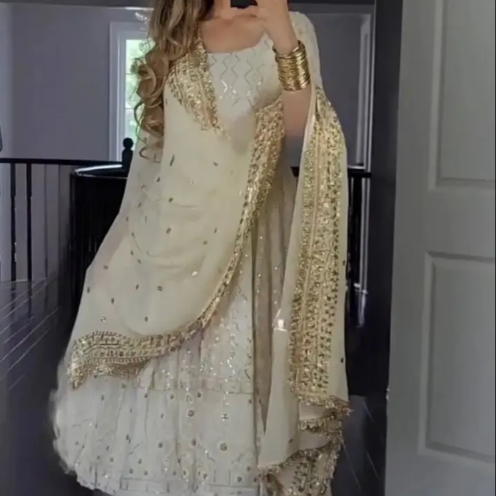 FULPARI en çok satan georgette Anarkali tam kollu elbise pamuk pent ve dupatta ile kadın hint düğün koleksiyonu için