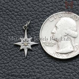 Colgante de estrella sólida 925, collar minimalista de diamante pavé, joyería hecha a mano, venta al por mayor - Product Image 2